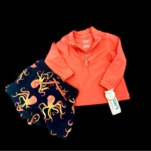 Baby Boys Carter’s Long Sleeve Rash Guard Swimsuit Set Size 6Mth NWOT